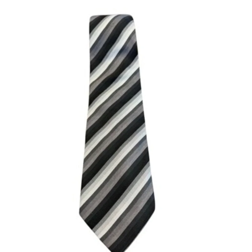 Giorgio Brutini Mens Silk Necktie Black Grey White Diagonal Stripe Wide Rep Tie